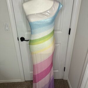 One-Shoulder Sequin Rainbow Dress